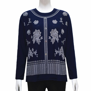 Ženska majica s dugim rukavima, otisnuta, od Ice Silk pamuk-viskoza smjese, udoban gradski stil