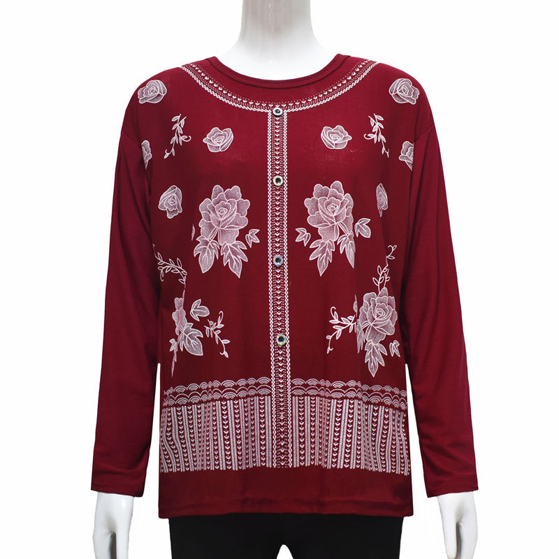 Ženska majica s dugim rukavima, otisnuta, od Ice Silk pamuk-viskoza smjese, udoban gradski stil