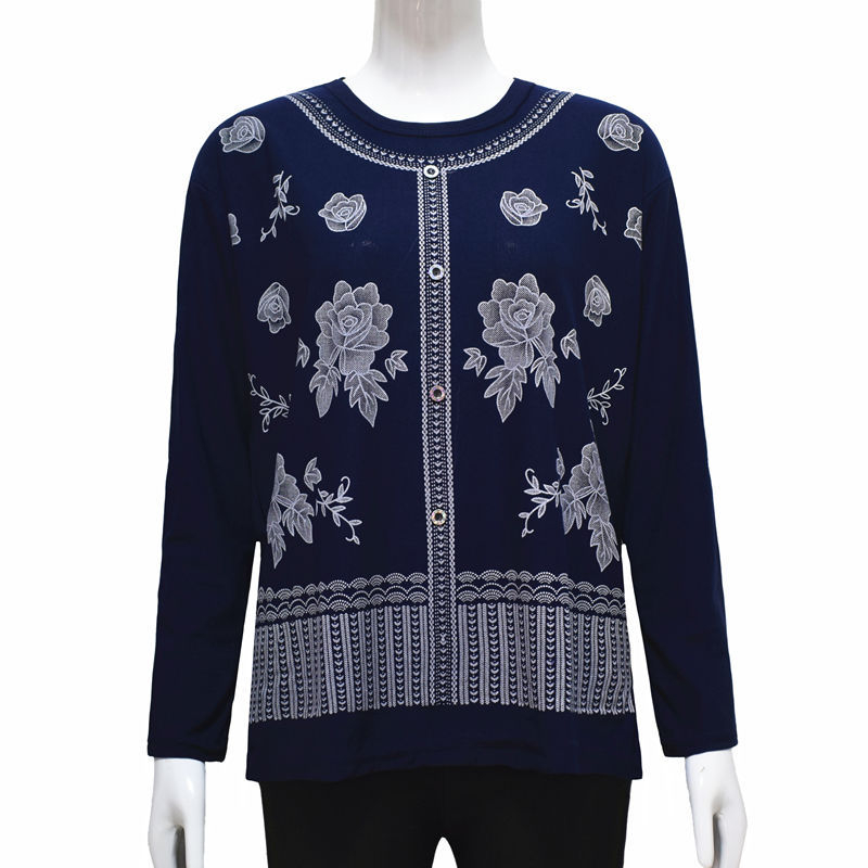 Ženska majica s dugim rukavima, otisnuta, od Ice Silk pamuk-viskoza smjese, udoban gradski stil