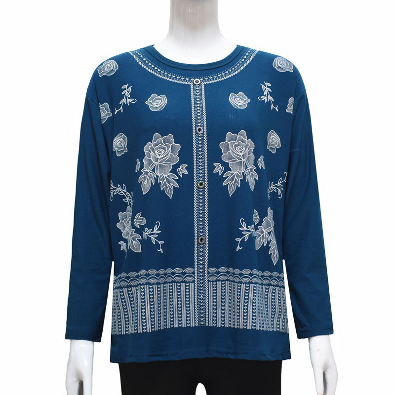 Ženska majica s dugim rukavima, otisnuta, od Ice Silk pamuk-viskoza smjese, udoban gradski stil