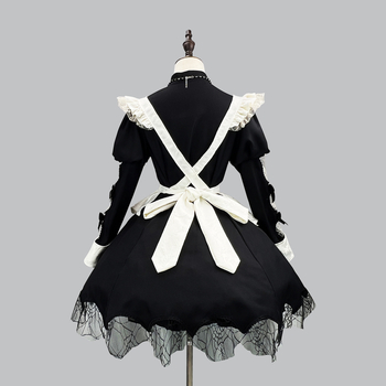 Tamna haljina sobarice s puff rukavima za Halloween cosplay, japanski Gothic Lolita stil