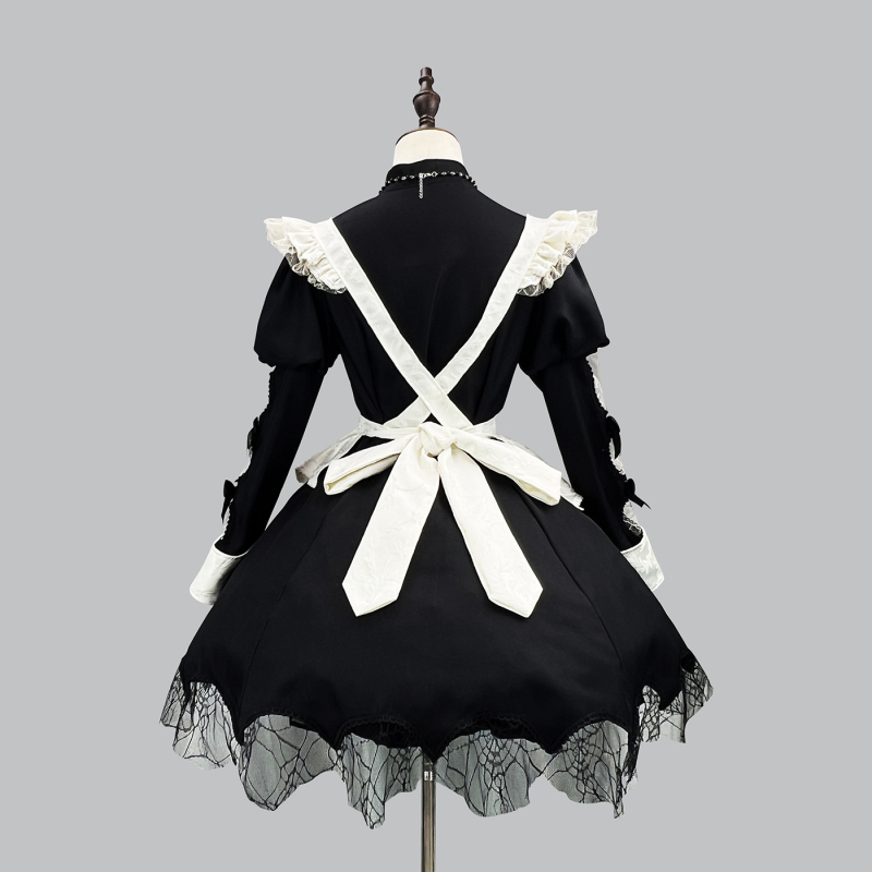 Tamna haljina sobarice s puff rukavima za Halloween cosplay, japanski Gothic Lolita stil