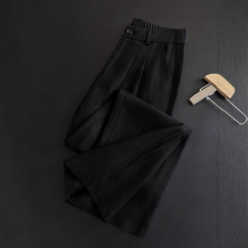 Ženske hlače od Tencel-lino, khaki, širokih nogavica, do poda, visokim strukom, ljeto 2025.