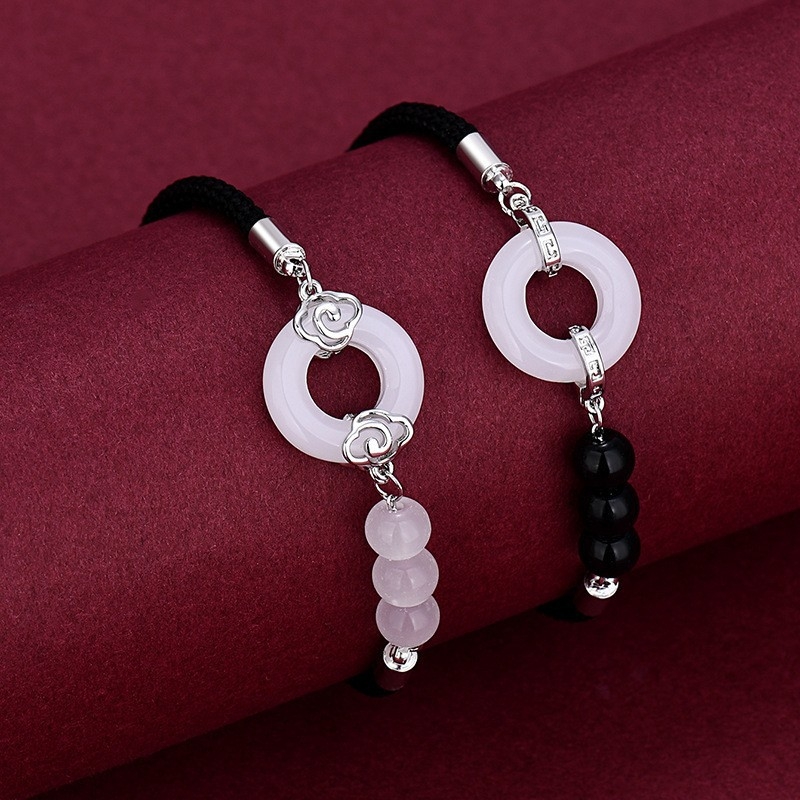 Par narukvica od Hetian jade sa sigurnosnim kopčom, elegantno ručno pletena, unisex, dar za Novu godinu