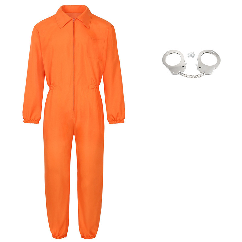 Halloween cosplay radni kombinezon, unisex, s otiskom na stražnjoj strani i naglašenim strukom, stil zatvorskog odjela