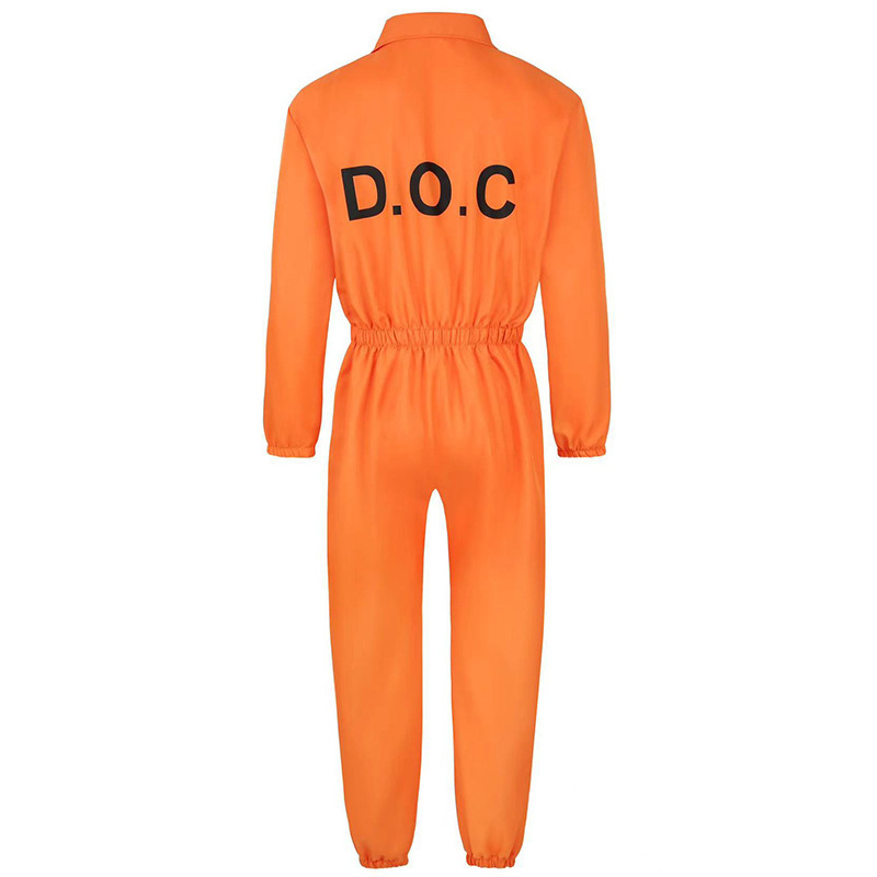 Halloween cosplay radni kombinezon, unisex, s otiskom na stražnjoj strani i naglašenim strukom, stil zatvorskog odjela