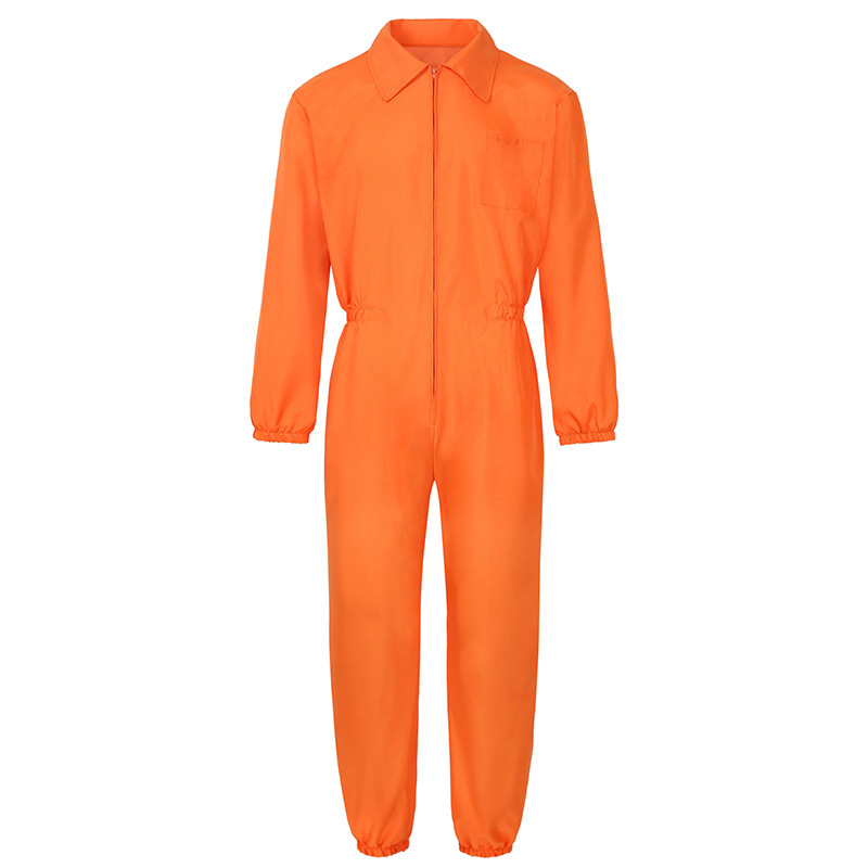Halloween cosplay radni kombinezon, unisex, s otiskom na stražnjoj strani i naglašenim strukom, stil zatvorskog odjela
