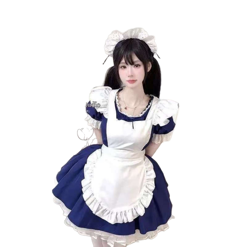 Slatka Lolita haljina s pahuljastom suknjom princeze i japanskom stilu pregače za služavku — ljetni set od četiri komada