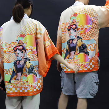 Anime otisnuta kratka majica s haori za cosplay