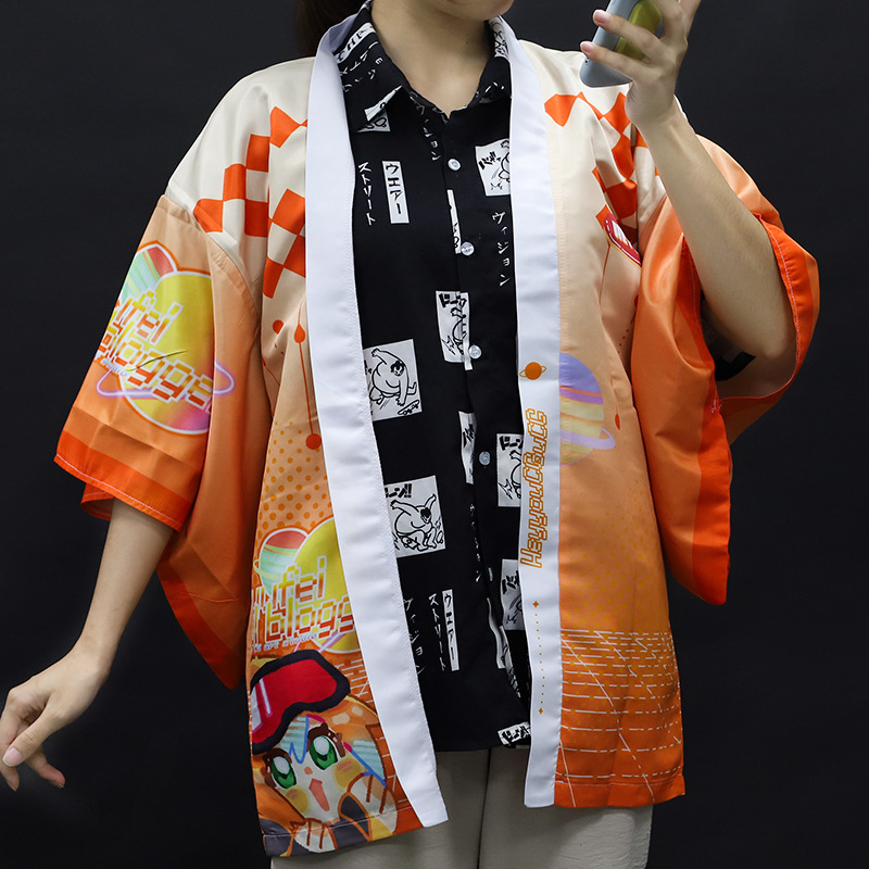 Anime otisnuta kratka majica s haori za cosplay