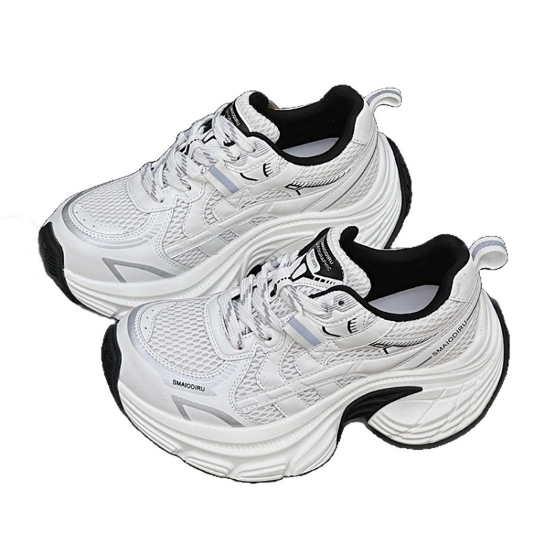 Ženske cipele od prave kože s debelom potplatom, stil dad shoes, okrugli vrh, peta 6–8 cm, udobne svakodnevne sportske tenisice – jesen 2025