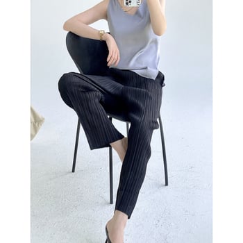 Damske plisirane casual hlače u Miyake stilu, za sve sezone, jednostavan japanski stil, elegantne i svestrane, jednobojne, uski kroj