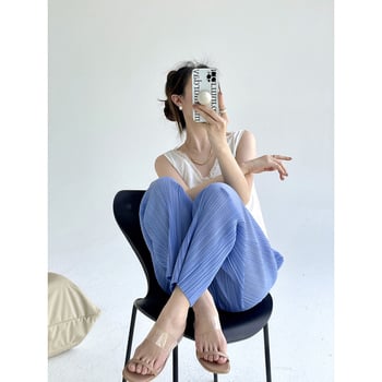 Damske plisirane casual hlače u Miyake stilu, za sve sezone, jednostavan japanski stil, elegantne i svestrane, jednobojne, uski kroj