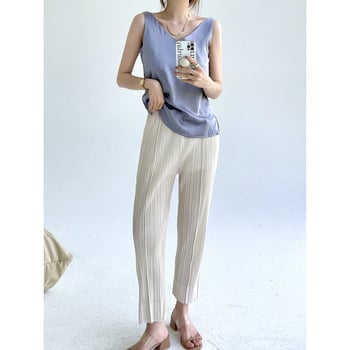Damske plisirane casual hlače u Miyake stilu, za sve sezone, jednostavan japanski stil, elegantne i svestrane, jednobojne, uski kroj