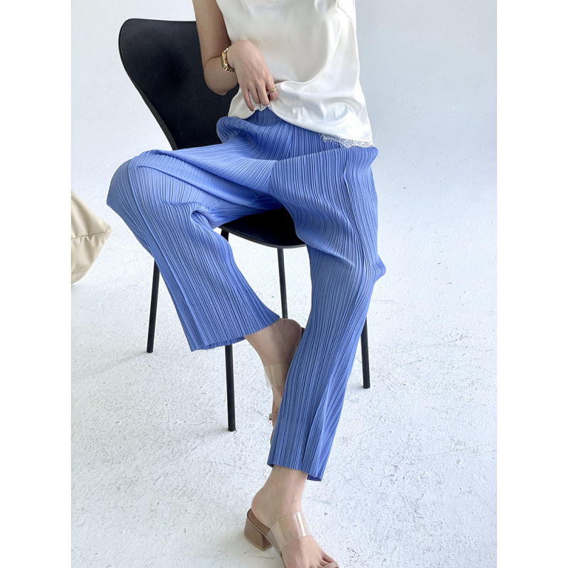 Damske plisirane casual hlače u Miyake stilu, za sve sezone, jednostavan japanski stil, elegantne i svestrane, jednobojne, uski kroj