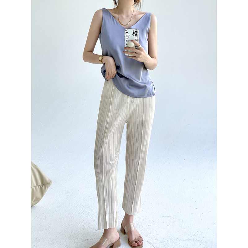 Damske plisirane casual hlače u Miyake stilu, za sve sezone, jednostavan japanski stil, elegantne i svestrane, jednobojne, uski kroj