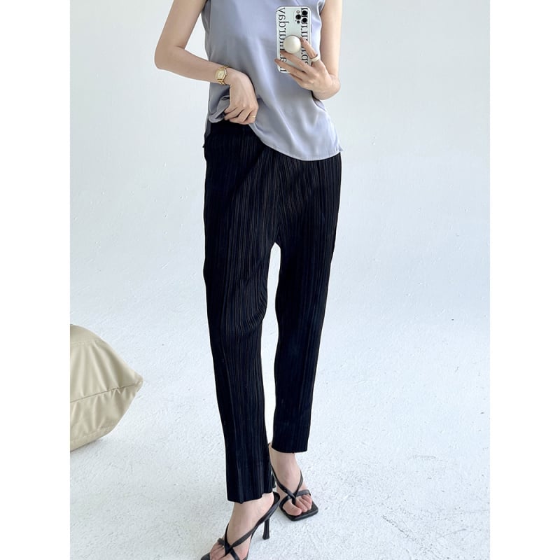 Damske plisirane casual hlače u Miyake stilu, za sve sezone, jednostavan japanski stil, elegantne i svestrane, jednobojne, uski kroj