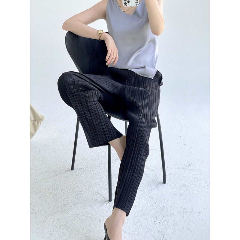 Damske plisirane casual hlače u Miyake stilu, za sve sezone, jednostavan japanski stil, elegantne i svestrane, jednobojne, uski kroj