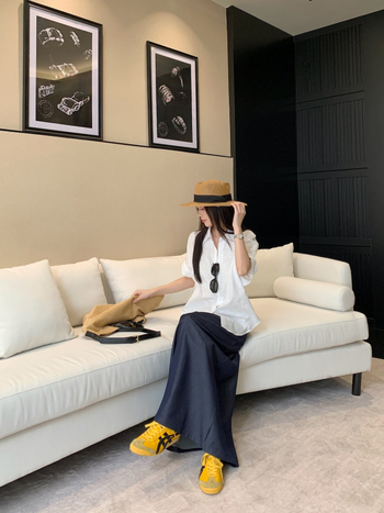 Ženski set: bijela košulja u korejskom minimalističkom stilu za posao i tanka denim suknja, Old Money stil, 86254