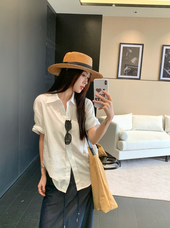 Ženski set: bijela košulja u korejskom minimalističkom stilu za posao i tanka denim suknja, Old Money stil, 86254
