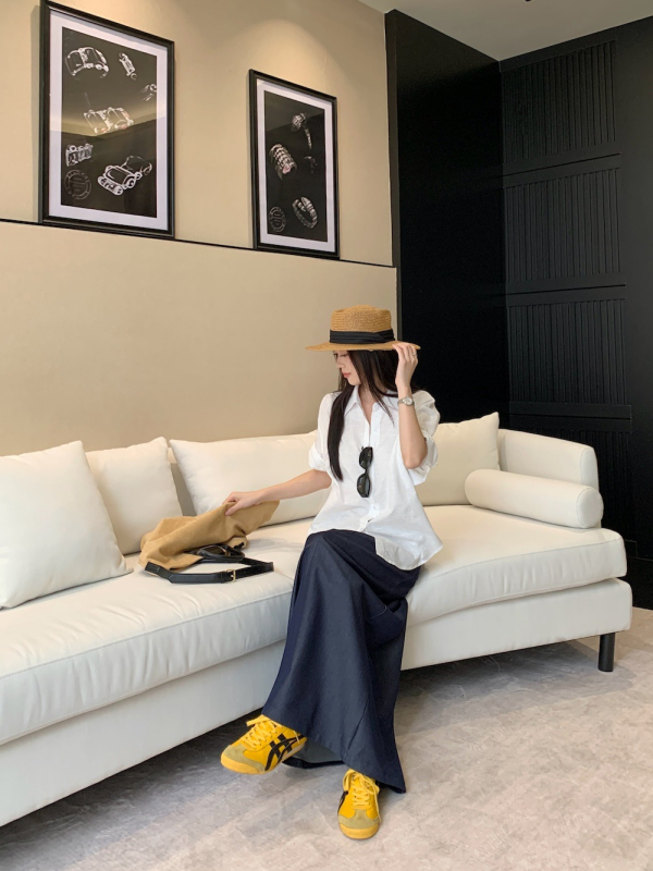 Ženski set: bijela košulja u korejskom minimalističkom stilu za posao i tanka denim suknja, Old Money stil, 86254