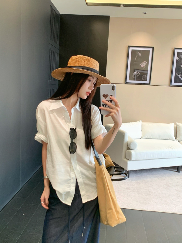 Ženski set: bijela košulja u korejskom minimalističkom stilu za posao i tanka denim suknja, Old Money stil, 86254