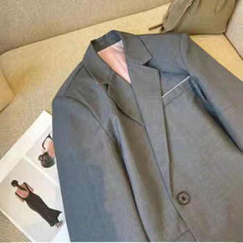 Sivo žensko sako za proljeće, korejski stil, kontrastno šivanje, elegantno sako