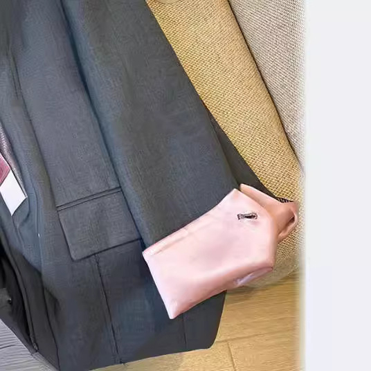 Sivo žensko sako za proljeće, korejski stil, kontrastno šivanje, elegantno sako