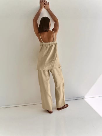 2025 nova europsko-američka moda: seksi top bez rukava s puffim i široke hlače, dvodijelni set
