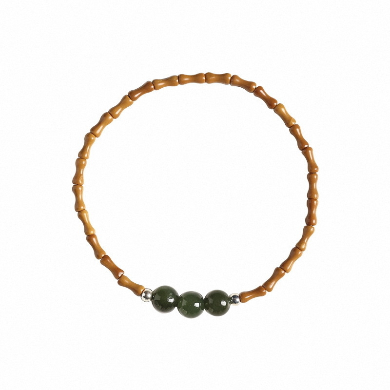 Tri života, tri svjetova! Narukvica od maslinovih jezgre s bambus uzicama i Hetian Jade, minimalistički kineski stil nakita za ruku