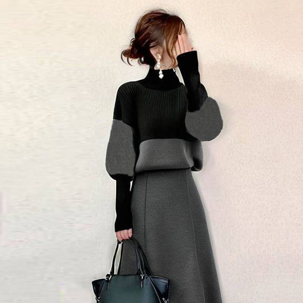 Τοπ πλεκτό με ζιβάγκο σε ιαπωνικό στυλ, πατςγουορκ σχέδιο, και φούστα με υψηλή μέση από μάλλινο ύφασμα (Φθινόπωρο–Χειμώνας 2026)