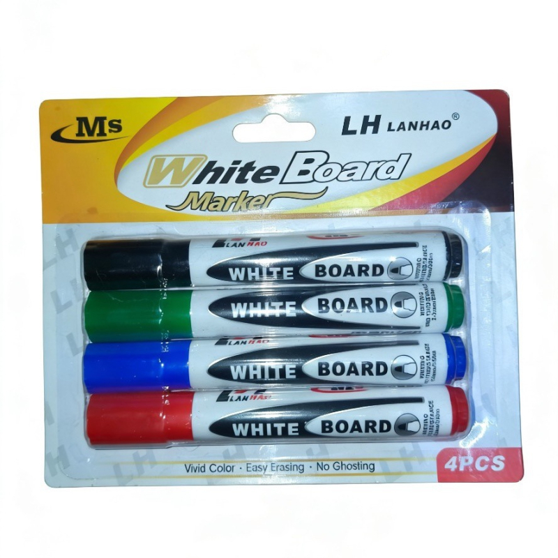 Markere pentru tablă albă, pe bază de apă, ștergători, set de patru culori cu carduri, vârf de 3 mm, papetărie de birou