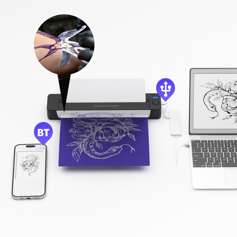 Prijenosni termalni pisač za tetovaže, A4 format, Bluetooth