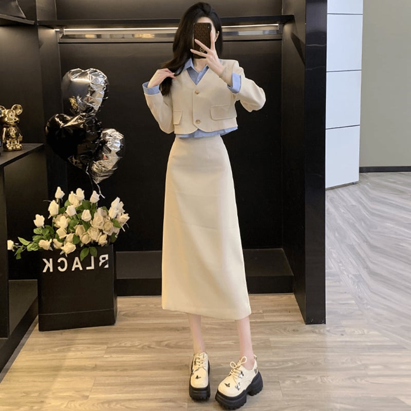 Ženski kostim s suknjom i sakoom za jesen, korejski stil, elegantan izgled