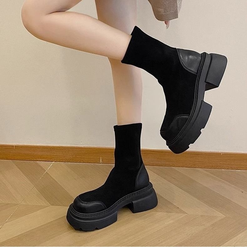 Ženske čizme Martin s debelim potplatom, retro britanski stil, jesen-zima, 3–5 cm visok široka peta, kratke čizme