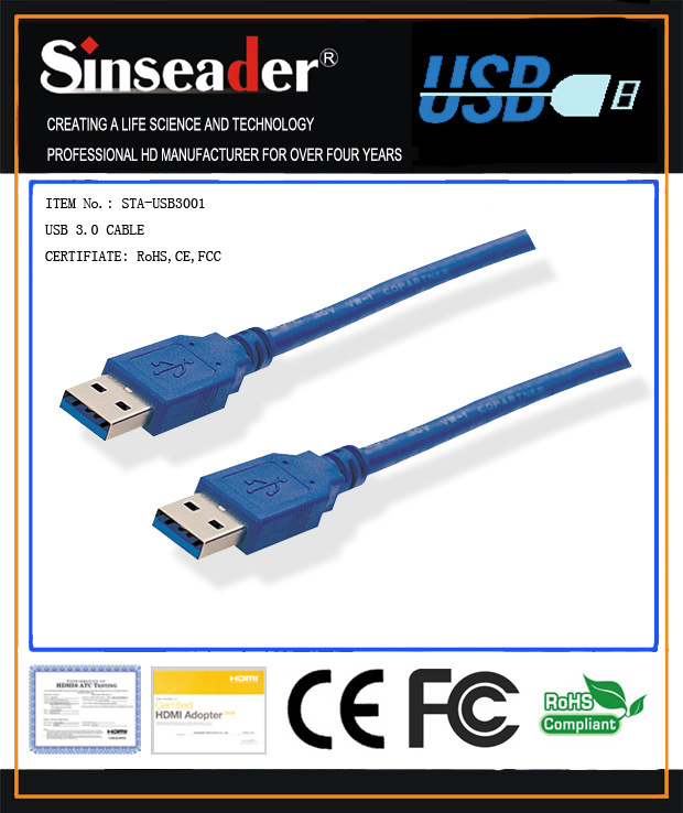 Cablu USB 3.0 A la A, cablu de date USB 3.0 ultra-rapid pentru unități hard externe portabile