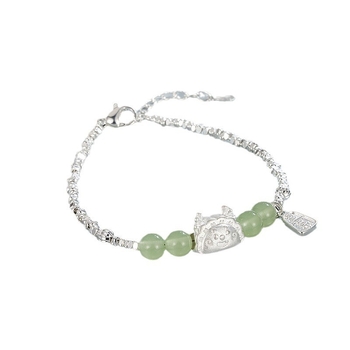 Ženska narukvica s imitacijom Hetian jade i srebrnim fragmentima, vintage stil, profinjen poklon za djevojku