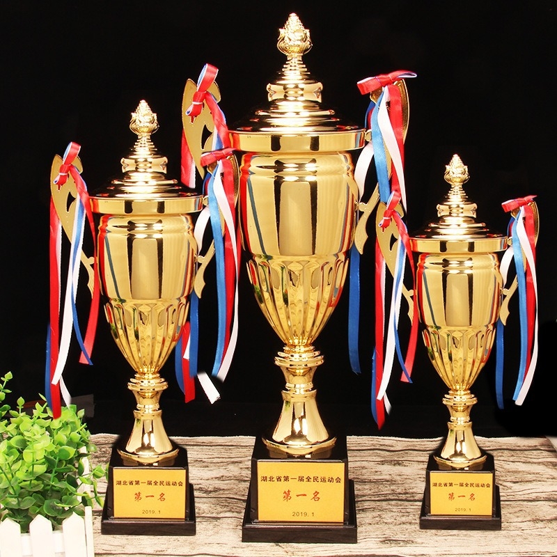 Prilagođeni metalni trofej za nogomet i košarku s izvezenim uzorkom — kreativna školska sportska nagrada za djecu