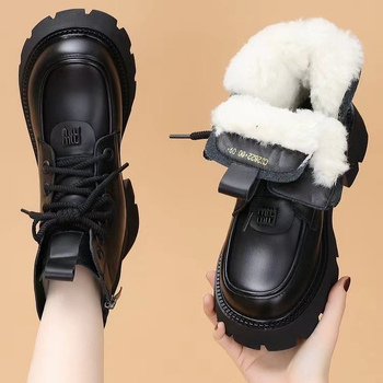 Ženske čizme za jesen-zimu 2025, britanski stil, stražnji zip, fleece podstava, debeli potplat