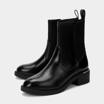Ženske Martin čizme, srednje duljine, jesen-zima 2025, britanski stil, debeli pet 3-5 cm, gornji dio PU kože, koža podstava, gumeni potplat, slip-on