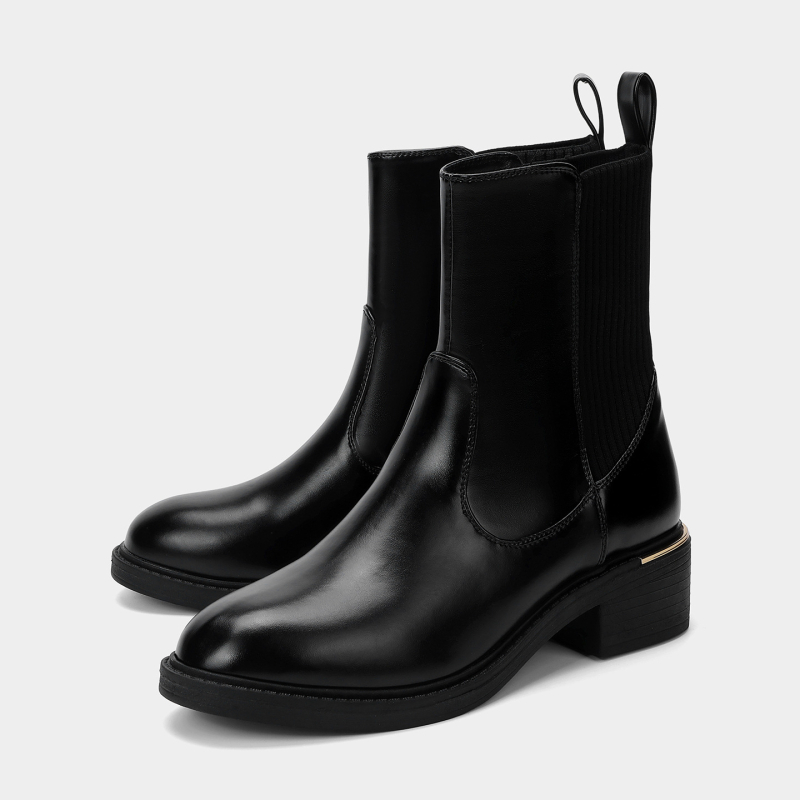 Ženske Martin čizme, srednje duljine, jesen-zima 2025, britanski stil, debeli pet 3-5 cm, gornji dio PU kože, koža podstava, gumeni potplat, slip-on