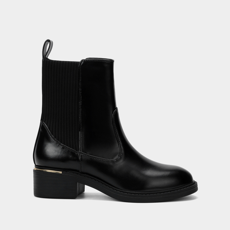 Ženske Martin čizme, srednje duljine, jesen-zima 2025, britanski stil, debeli pet 3-5 cm, gornji dio PU kože, koža podstava, gumeni potplat, slip-on