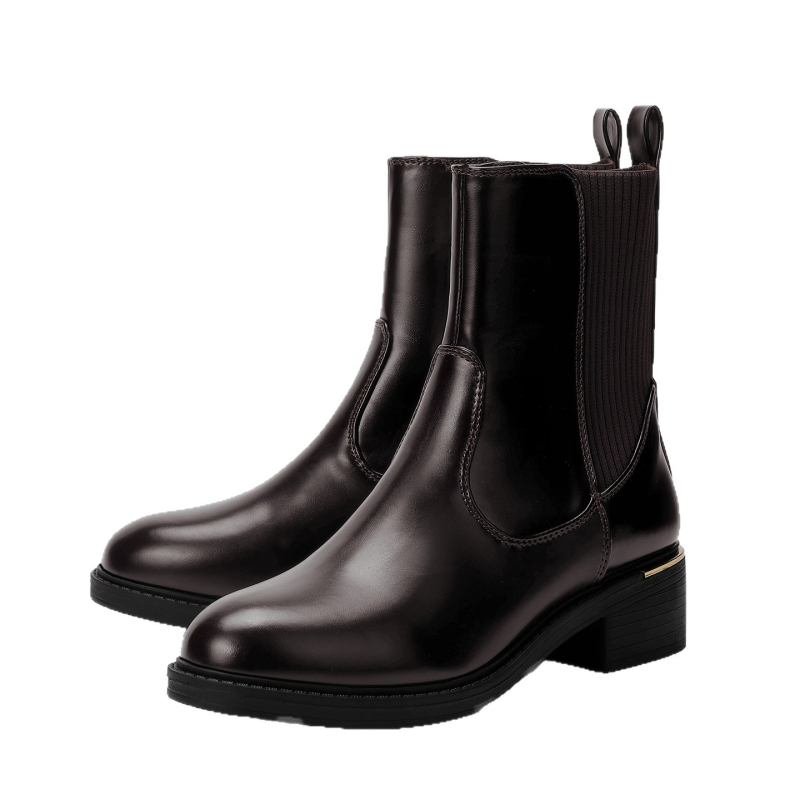 Ženske Martin čizme, srednje duljine, jesen-zima 2025, britanski stil, debeli pet 3-5 cm, gornji dio PU kože, koža podstava, gumeni potplat, slip-on
