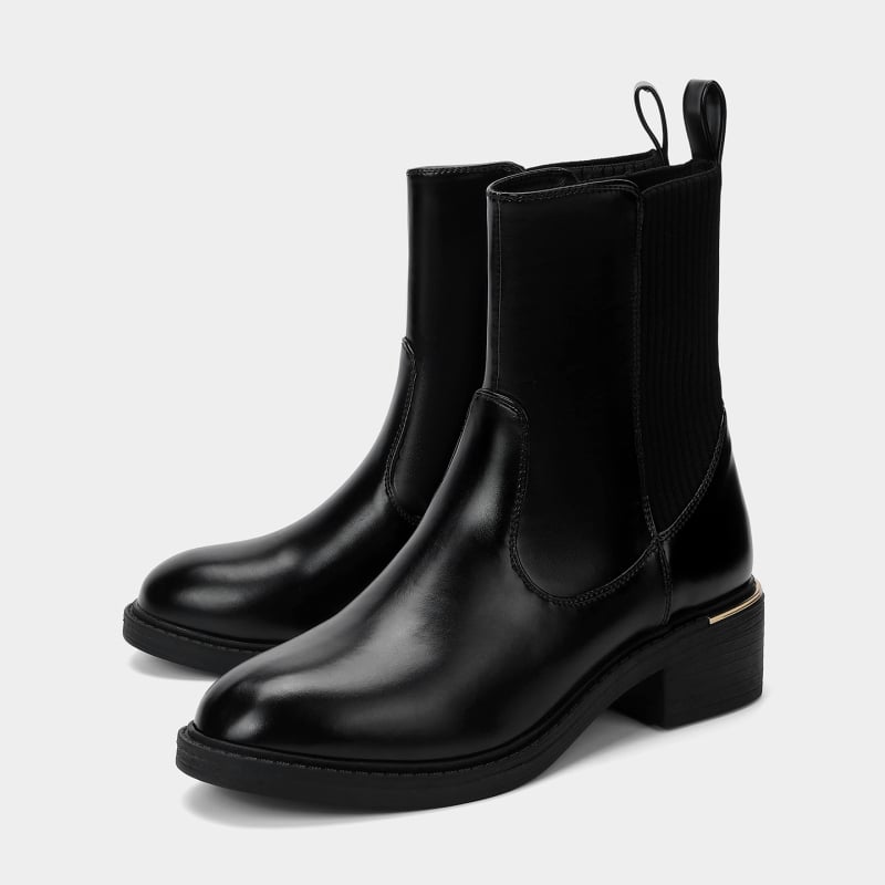 Ženske Martin čizme, srednje duljine, jesen-zima 2025, britanski stil, debeli pet 3-5 cm, gornji dio PU kože, koža podstava, gumeni potplat, slip-on