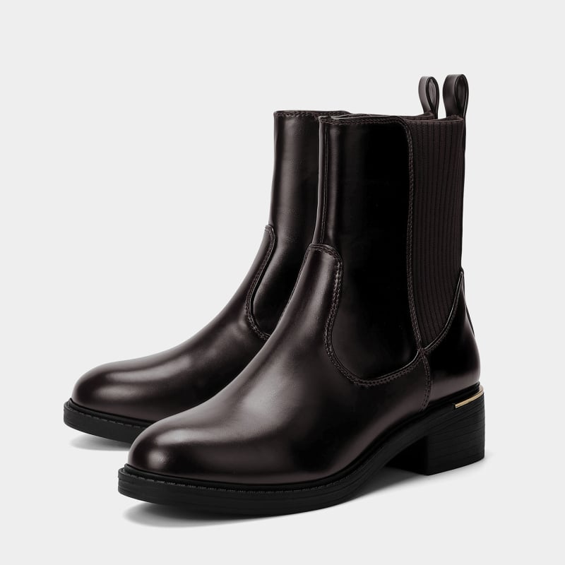 Ženske Martin čizme, srednje duljine, jesen-zima 2025, britanski stil, debeli pet 3-5 cm, gornji dio PU kože, koža podstava, gumeni potplat, slip-on