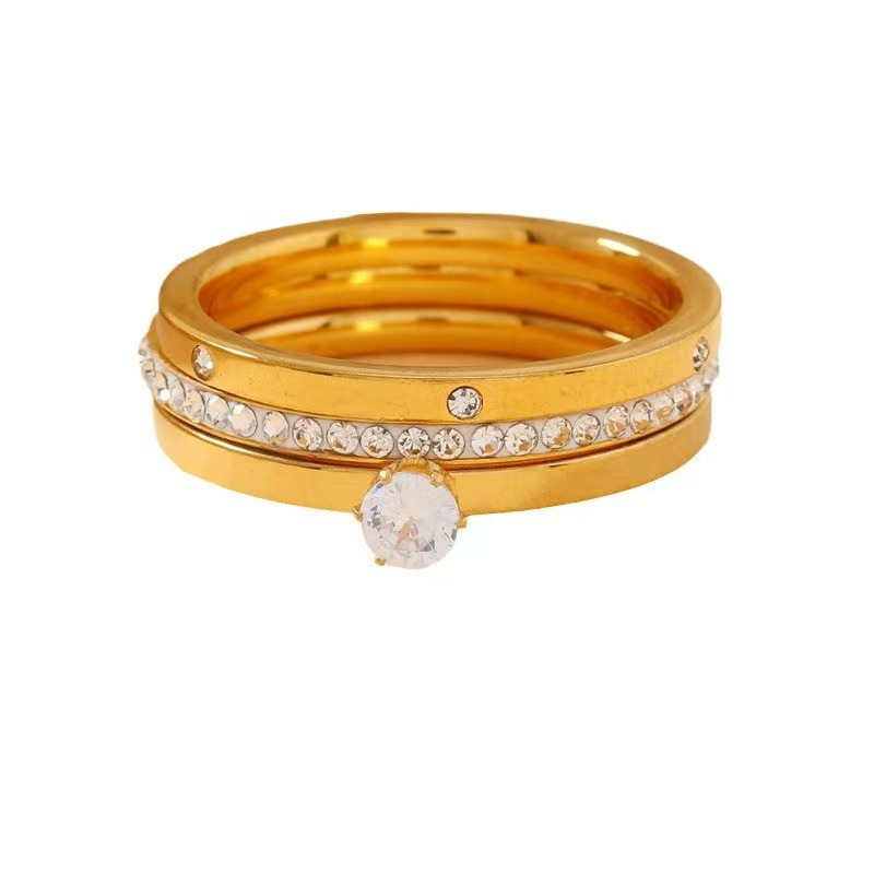 Set od tri prstena od nehrđajućeg čelika sa dijamantima, zlatni ton, unisex