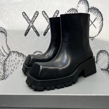 Unisex kožne Chelsea čizme s platformom, četvrtastim vrhom, srednjom visinom pete, vodootporne, vezanje.