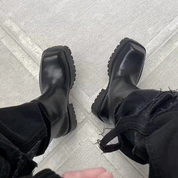 Unisex kožne Chelsea čizme s platformom, četvrtastim vrhom, srednjom visinom pete, vodootporne, vezanje.