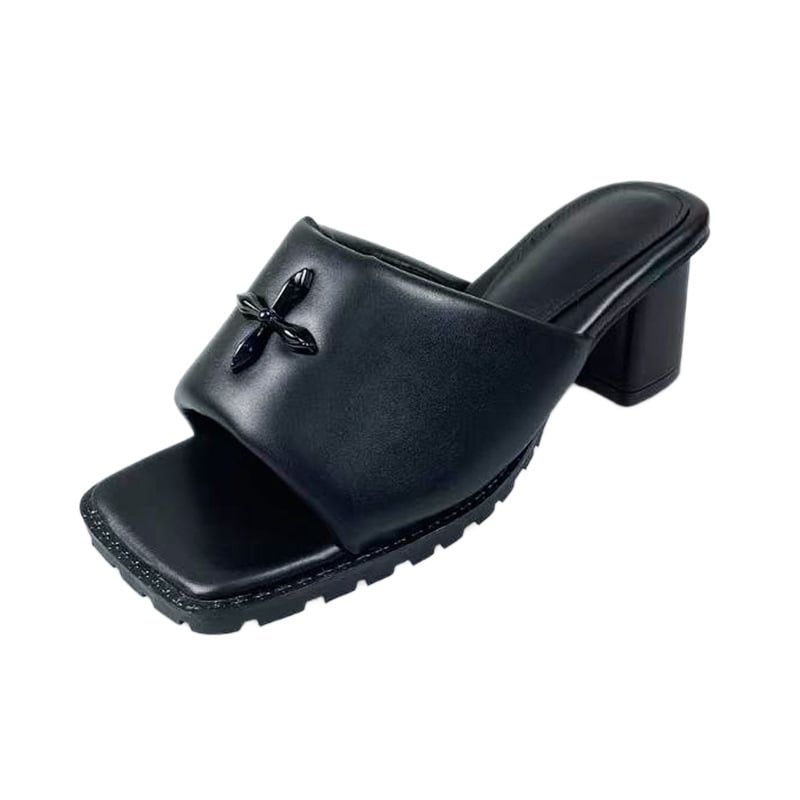 Ženske sandale s kvadratnom nosom, debelim petama i remenom između prstiju, slip-on za vanjsku upotrebu