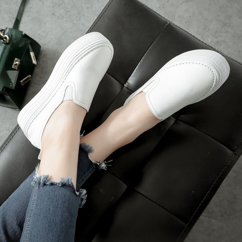 Ženske kožne loaferice, bijele, slip-on s debelim potplatom